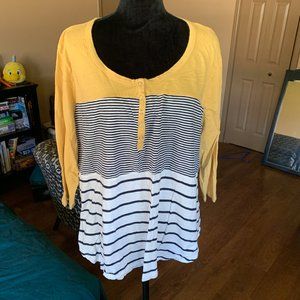Maurices Yellow and Navy 3/4 Sleeve Tee